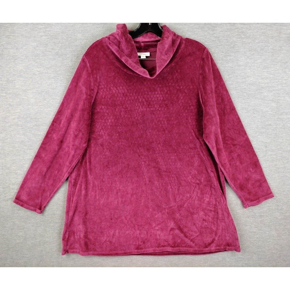 J Jill‎ Womens Shirt Large Red Velvet Cowl Neck Pullover Holiday Capsule Tunic